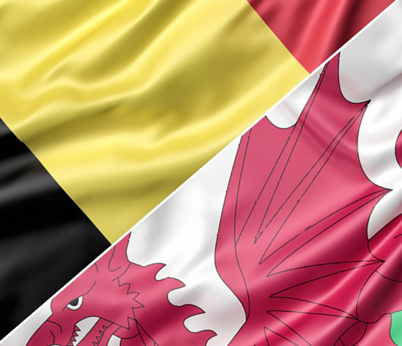 An image of the Welsh and Belgian flag fused together