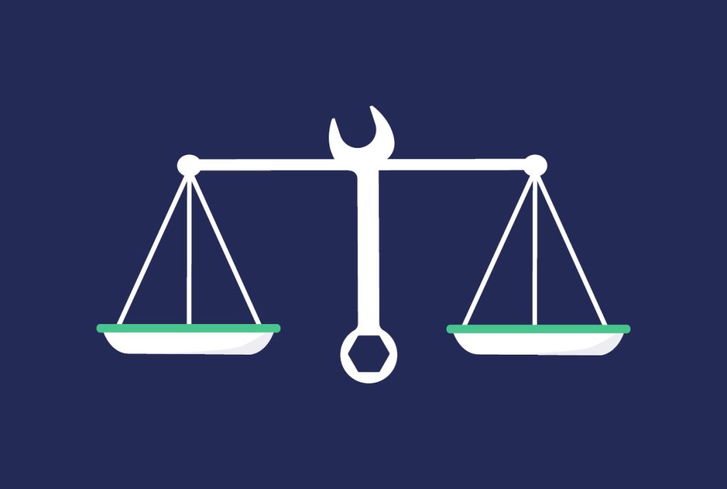 An illustration of a wrench and a law weight